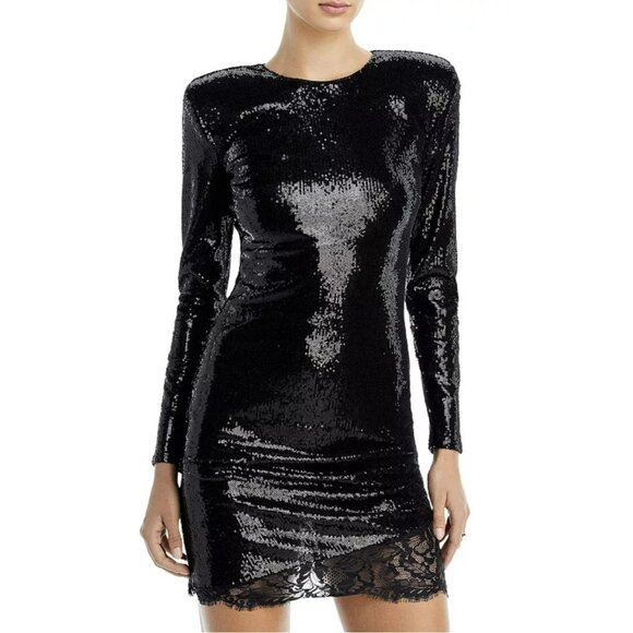 L'Agence Sz 4 Alba Black Sequin Lace Dress NWT - Picture 1 of 11